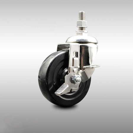 Service Caster 4 Inch 316SS Hard Rubber Wheel Swivel 12mm Threaded Stem Caster with Brake SCC-SS316TS20S414-HRS-TLB-M1215